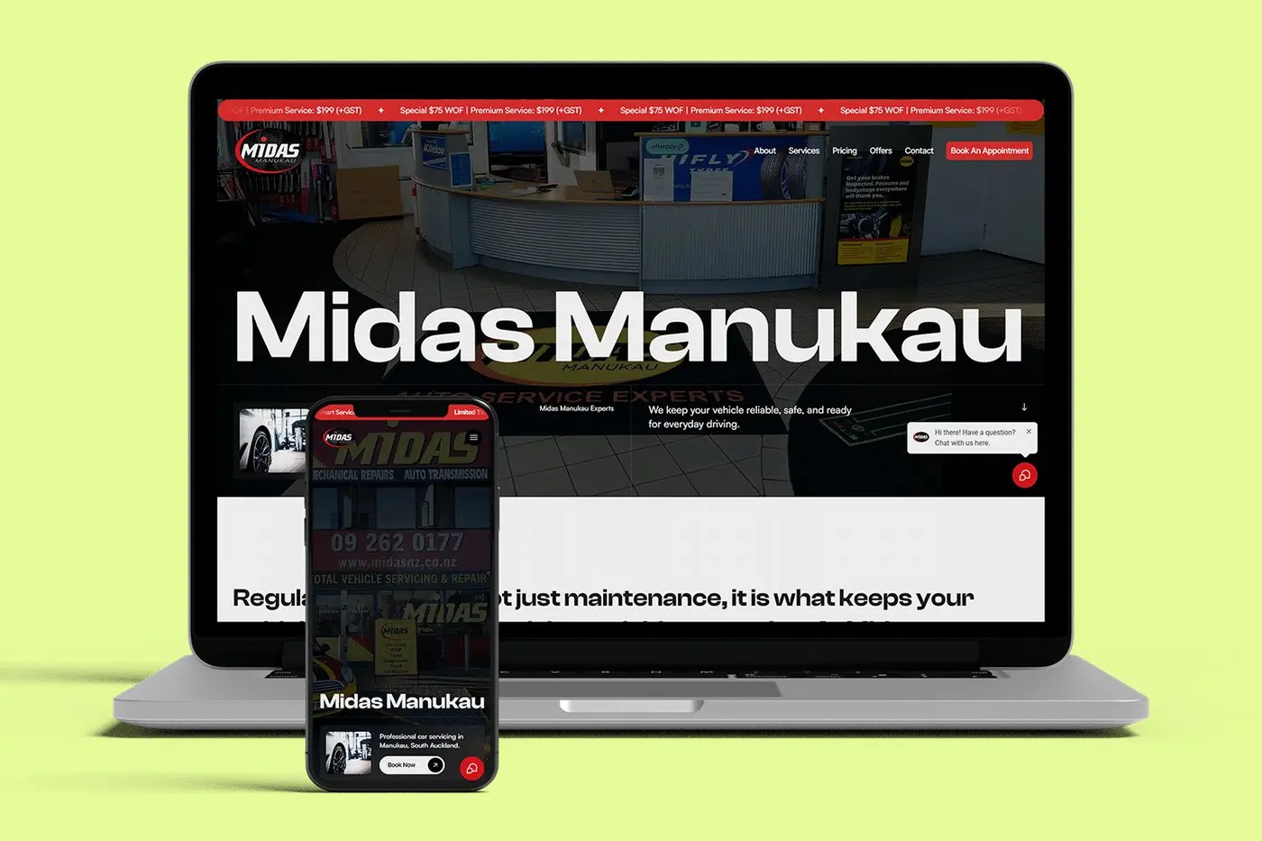 Midas Manukau website on a laptop and phone