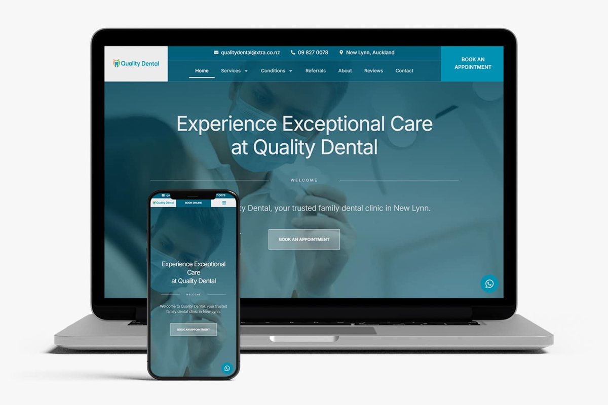 Quality Dental website on a laptop and phone