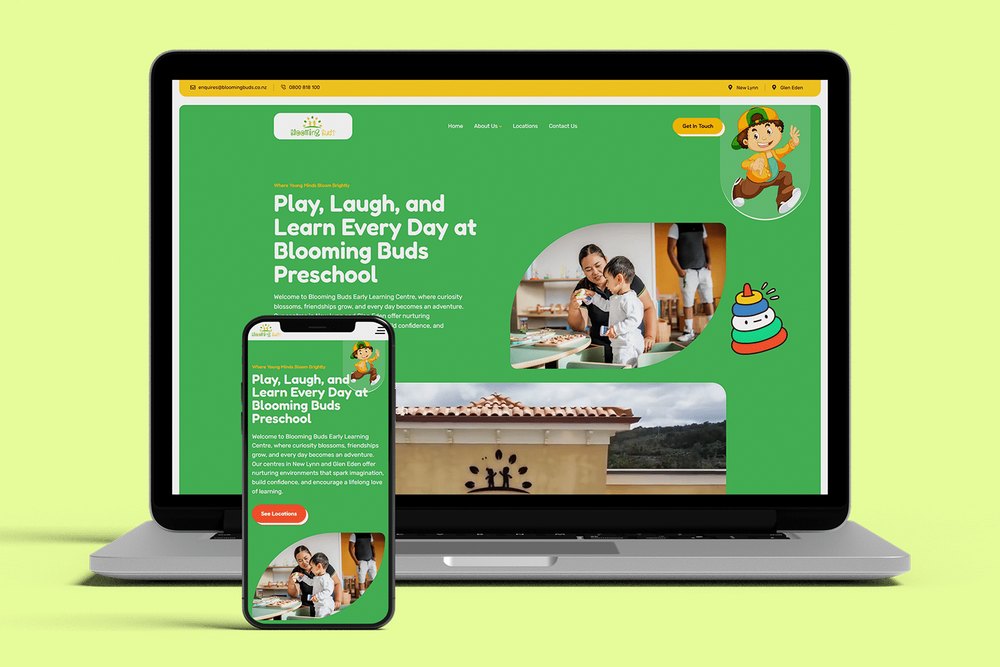 Blooming Buds childcare website on a laptop and phone
